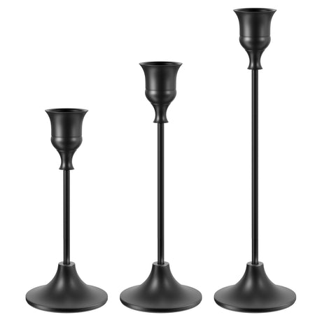 NLBTW Black Candlestick Holders Taper Candle Holders, Set of 3 Vintage Candle Sticks Holder Decor Used as Fireplace Mantel or Table Centerpieces for Wedding, Dinning, Party NLBTW