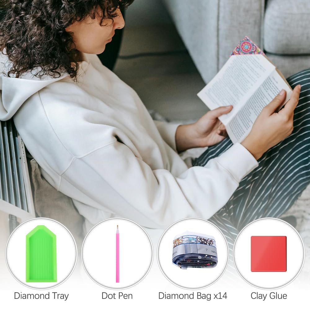 4PCS Diamond Art Bookmarks,DIY Diamond Painting Corner Bookmarks for Book Lovers,Cute Mandala Design Craft Kits for Kids,Adults,Beginners,Home and Office CHGANG