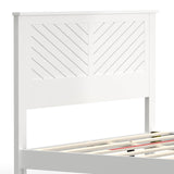 Serene Farmhouse Style Wood Bed Frame in Queen Size with Chevron Scoring Headboard, Coastal Modern Design, Sturdy, Easy Assembly, Ample Underbed Storage, White Finish ComfIQ
