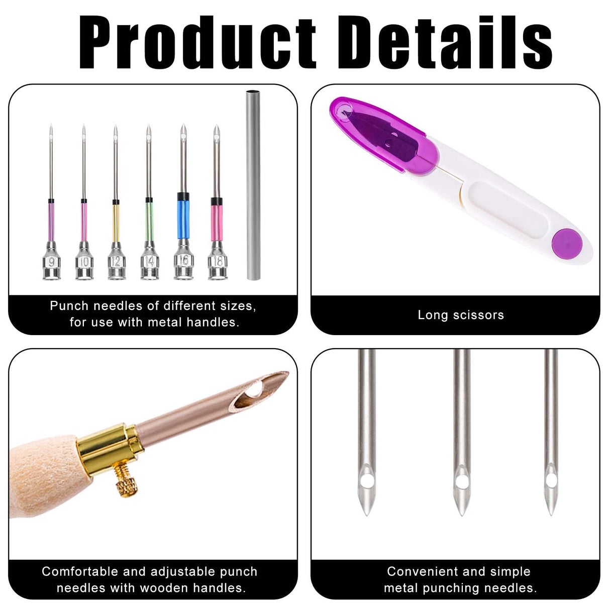 13pcs Punch Needle Kits, Adjustable Complete Punch Needle Tool Set Wooden Handle Embroidery Pen Include Punch Needles and and Threaders for Adults Beginner Floss Cross Stitching Sewing Craft Supplies NQEUEPN