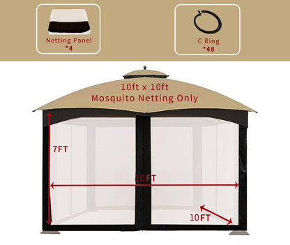 10' x 10' Gazebo Replacement Mosquito Netting, Gazebo Universal Netting Outdoor, 4-Panel Screen Walls Privacy Curtain for Outdoor Patio with Zipper