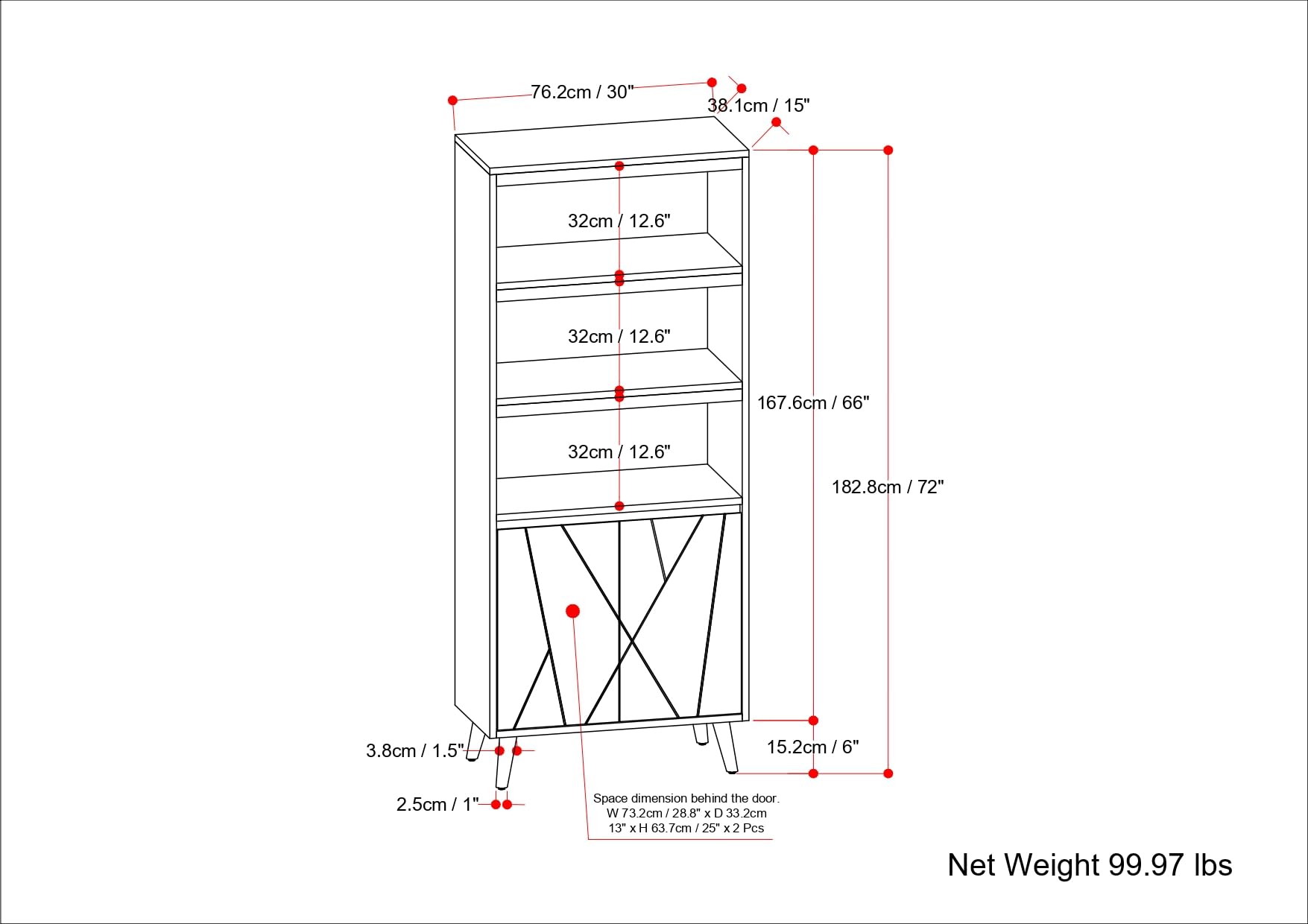 Contemporary Solid Mango Wood 30 Inch Bookshelf with Doors in Natural Finish - WoodArtSupply