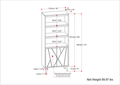 Contemporary Solid Mango Wood 30 Inch Bookshelf with Doors in Natural Finish - WoodArtSupply