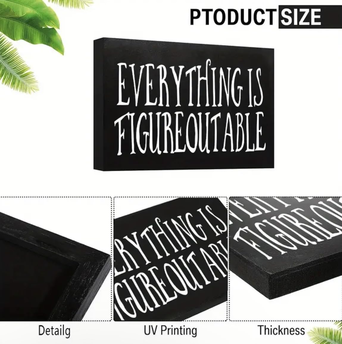 Inspirational Farmhouse Wooden Box Sign - Everything is Figureoutable, Black Home Office Desk Decor Generic