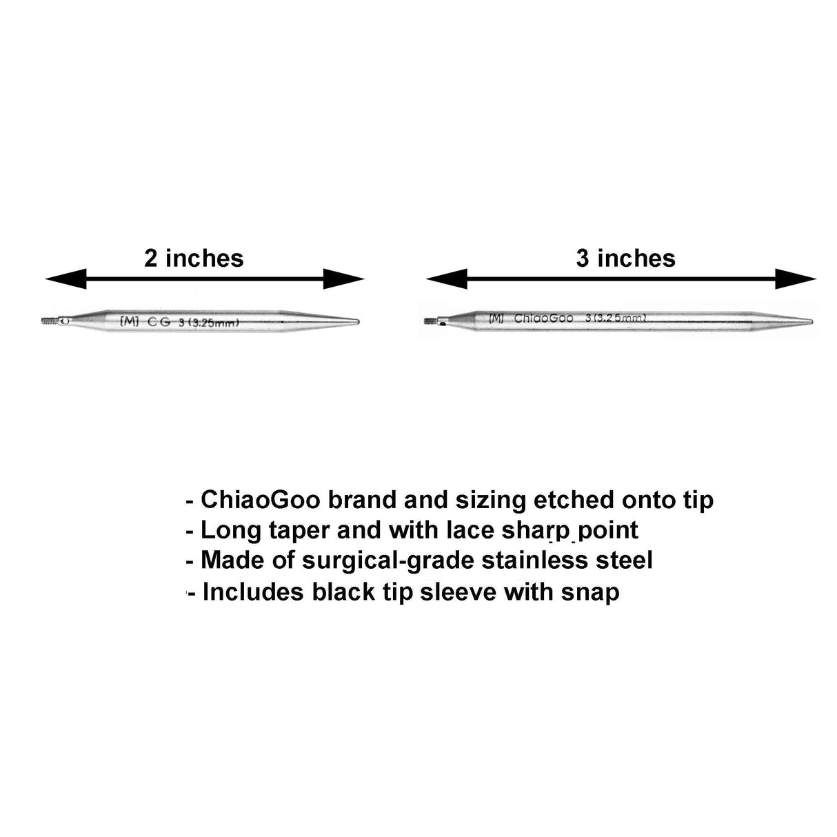 ChiaoGoo Twist Red Lace Shorties 2 & 3-Inch Small Red 7230-M Interchangeable Knitting Needle Set, 12-Pair Sizes US 0, 1, 1.5, 2, 2.5, 3, Stainless Steel, 3 Cords with 1 Project Bag ChiaoGoo