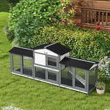 PawHut 90.5" Wooden Rabbit Hutch Bunny Cage Pet Playpen House Enclosure with Double Side Run Boxes, No Leak Tray, Ramp, for Guinea Pig and Small Animals, Light Gray PawHut