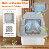 SZEE XL Stainless Steel Litter Box, Top Exit Design, Non Stick, No Smell, Easy Cleaning, Activated Charcoal Odor Control Design, Half/Fully Enclosed Design, Footboard, Trapping Mat & Scoop Included SZEE