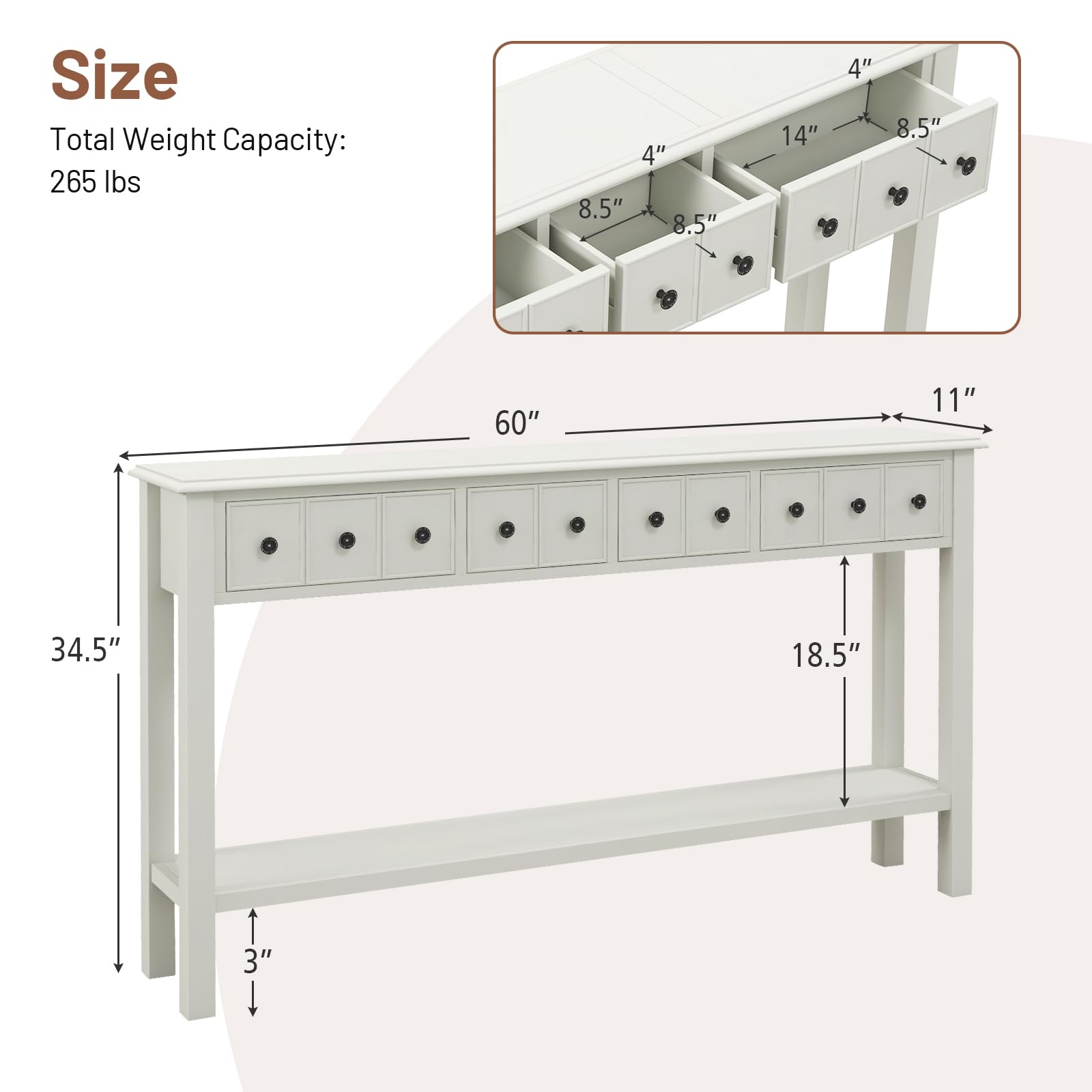 Giantex Narrow Console Table with Storage - 60" Long Sofa Side Table w/ 4 Drawers & Open Shelf, Solid Wood Legs, Rectangular Entry Table, Retro Entryway Table for Living Room Hallway, Foyer ( - WoodArtSupply