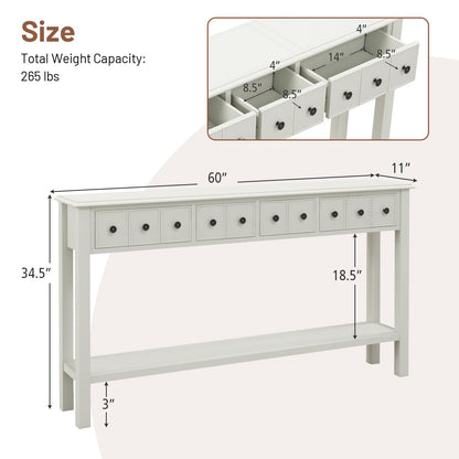 Giantex Narrow Console Table with Storage - 60" Long Sofa Side Table w/ 4 Drawers & Open Shelf, Solid Wood Legs, Rectangular Entry Table, Retro Entryway Table for Living Room Hallway, Foyer ( - WoodArtSupply