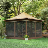 Outsunny 12 x 12 ft. Pop Up Canopy Tent with Mesh Netting, UPF50+ Instant Sun Shelter with Carry Bag, Height Adjustable Party Tent Instant Event Shelter for Garden, Patio, Beige Outsunny