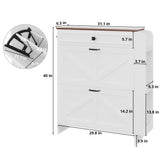 IRONCK Shoe Storage Cabinet with 2 Flip Drawers & Barn Door Design, Freestanding Shoe Cabinet Organizer with Drawer and Shelves for Entryway, Farmhouse Shoe Rack Cabinet, White/Walnut IRONCK