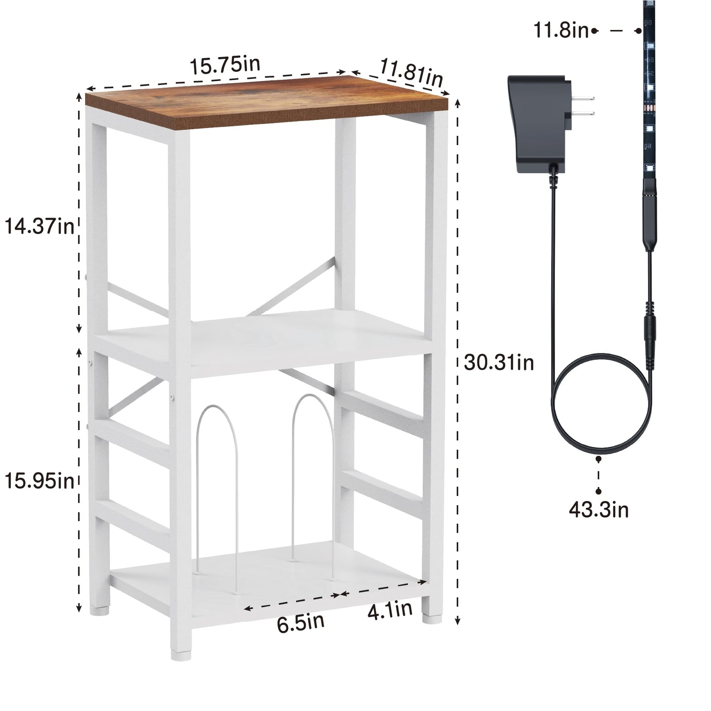 YAKANJ End Table with LED Light,Record Player Stand with Albums Storage,Vinyl Records Storage,Turntable Stand Side Table for Music Room Studio Living Room Bedroom-White - WoodArtSupply