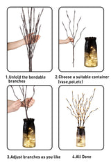 EAMBRITE 3PK Brown Lighted Twig Branches Pathway Light with 30" 60 LED Warm White Bulbs for Outdoor and Indoor EAMBRITE