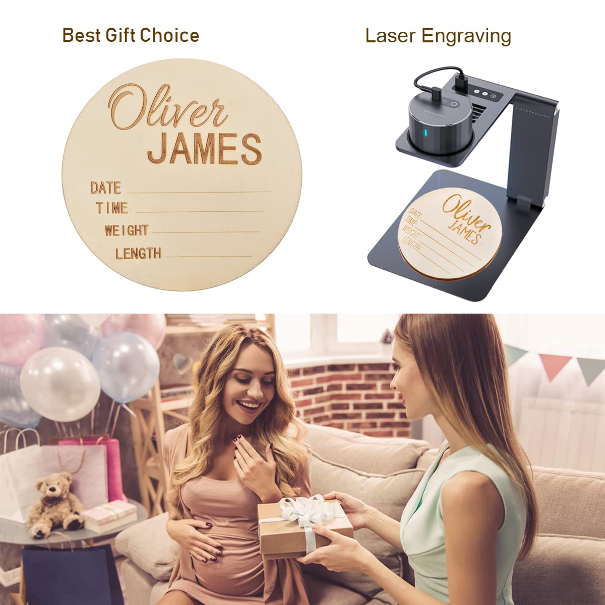Newborn Announcement Sign Wooden for Baby Name and Birth Details for Hospital Custom Photo Baby Announcement Sign Fingerprint Footprints can be Left Ulico