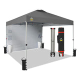 CROWN SHADES Canopy Tent 10x10 Pop Up Canopy Outdoor Shade with Pockets Sidewall, Easy Up Sun Shelter with One Person Set Up Center Lock, Portable Instant Camping Beach Canopy Tents, Grid Grey CROWN SHADES