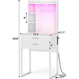 Besiost Small Vanity Desk with Hutch and Drawers, White Makeup Vanity Desk with Charging Station, Vanity Table Dressing Table with LED Lights, Vanity Desk No Mirror with Pegboard for Girls Women, 24" Besiost