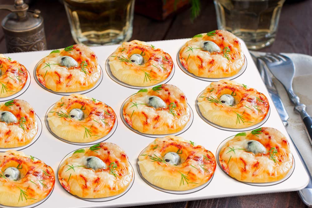 TeamFar 12-Cup Muffin Pan, Stainless Steel Cupcake Pans Muffin Tin Set for Oven Baking Mini Brownies Quiches Tarts, Non Toxic & Regular Size, Dishwasher Safe – Set of 2 TeamFar