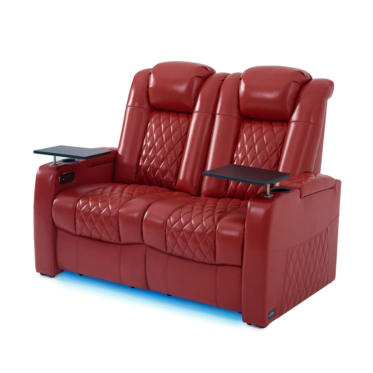 comfiroom Home Theater Seating Classic Series Top Grain Leather Loveseat Recliner Chair Dual Power Movie Theater Chairs Gaming Sofa Electric Headrest with Tray Table (Red, Row of 2 Loveseat) comfiroom