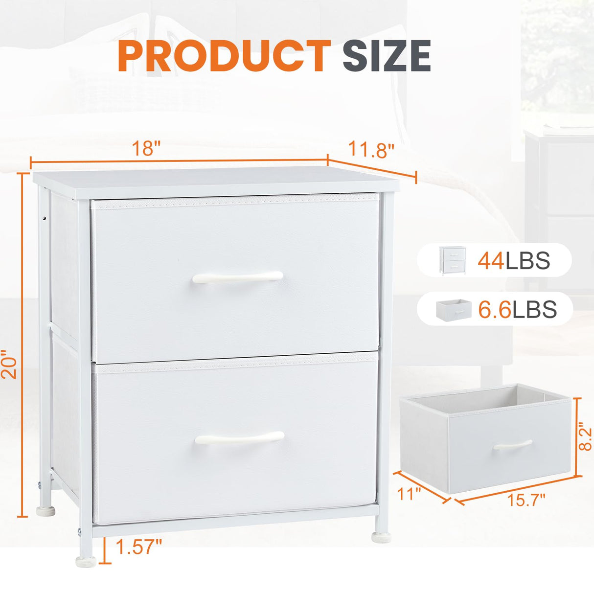 Sweetcrispy Nightstand Set of 2 with 2 Storage Drawers, 20" Height Small Bed Side Furniture End Table, Wooden Top Fabric Cabinet Kids Mini Dresser for Bedroom, Closet, Entryway, College Dorm Sweetcrispy