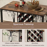 COSTWAY 5-Piece Bar Height Dining Set, 4-Person Table and Stools with Wine Racks & Glass Holders, Kitchen Breakfast Set for Home, Coffee Shop, Rustic Brown & Black COSTWAY