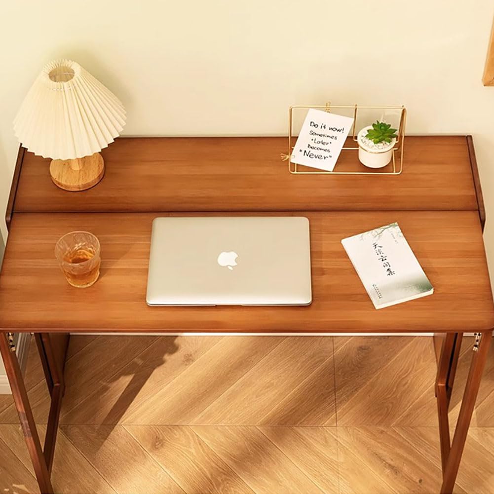 RIVINE Foldable Side Desk Small Space Desk Wood Desk with Storage Shelf Computer Office Desk Bedroom Sofa Side Table(103 * 54cm, Walnut) RIVINE