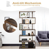 Tangkula 6-Tier Geometric Bookcase, Modern S-Shaped Storage Display Bookshelf for Living Room, Anti-Toppling Device, Home Office Wooden 6 Shelf Open Bookcase (2, Coffee) Tangkula
