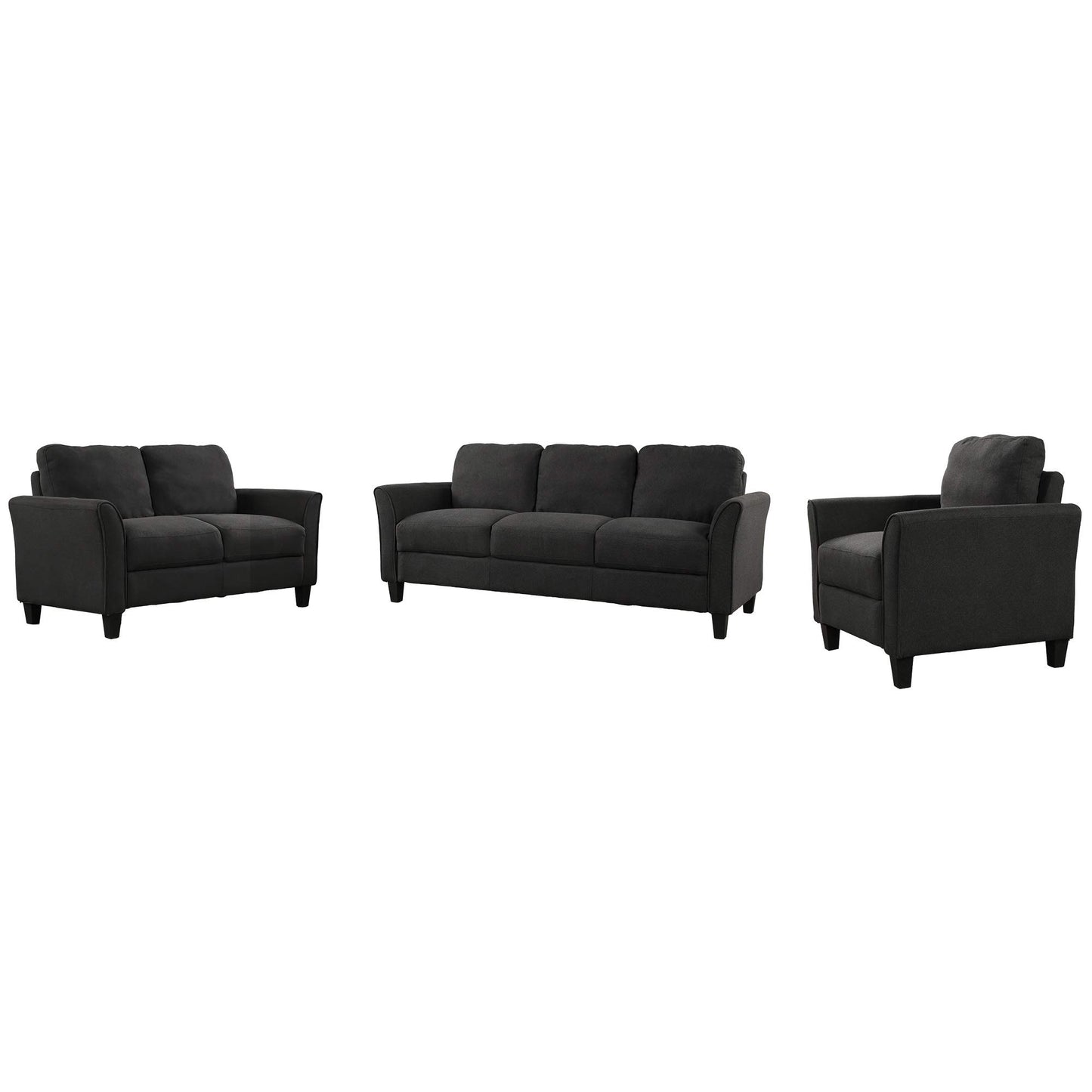 Merax 3 Pieces Sectional Sofa Couch Set, Living Room Furniture Sets Modern Style Button Tufted Sofa Couch Set of 3 for Living Room Included 3-Seater Sofa, an Loveseat and A Armchair,Black