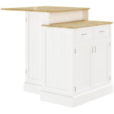 HOMCOM Kitchen Island with Storage Cabinet and 2-Level Rubber Wood Tabletop, Island Table with Adjustable Shelves and Drawers, White HOMCOM