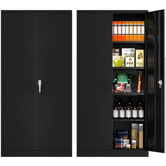 Superday 71" Lockable Steel Storage Cabinet, Locking Metal Storage Cabinets, Tall Black Cabinet with 2 Doors and 4 Adjustable Shelves for Garage, - WoodArtSupply