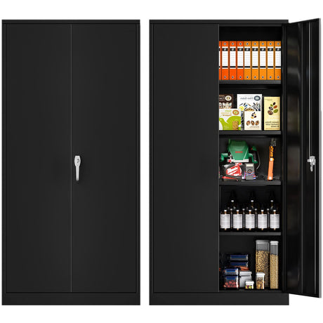 Superday 71" Lockable Steel Storage Cabinet, Locking Metal Storage Cabinets, Tall Black Cabinet with 2 Doors and 4 Adjustable Shelves for Garage, Superday