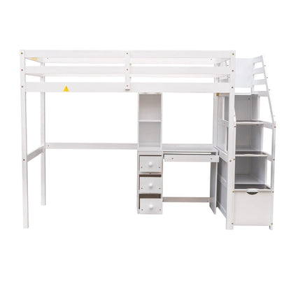 Harper & Bright Designs White Twin over Twin Bunk Bed with Stairs, Desk, and Storage for Kids and Teens