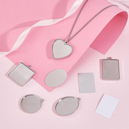 PH PandaHall 20pcs 5 Styles Heat Transfer Pendants, Metal Pendant Blanks Heart/Round Craft Bezel Setting Blank Photo Bezel Charms for Sublimation Bracelets Keychains DIY Jewelry Making