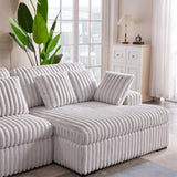 Pemberly Row 113" W Corduroy Fabric Cloud Convertible Sectional Deep Seat Sofa Slider with Power Recliner Glider, USB Charging Ports, and 6 Cushions in Presley Charcol for Living Room Pemberly Row