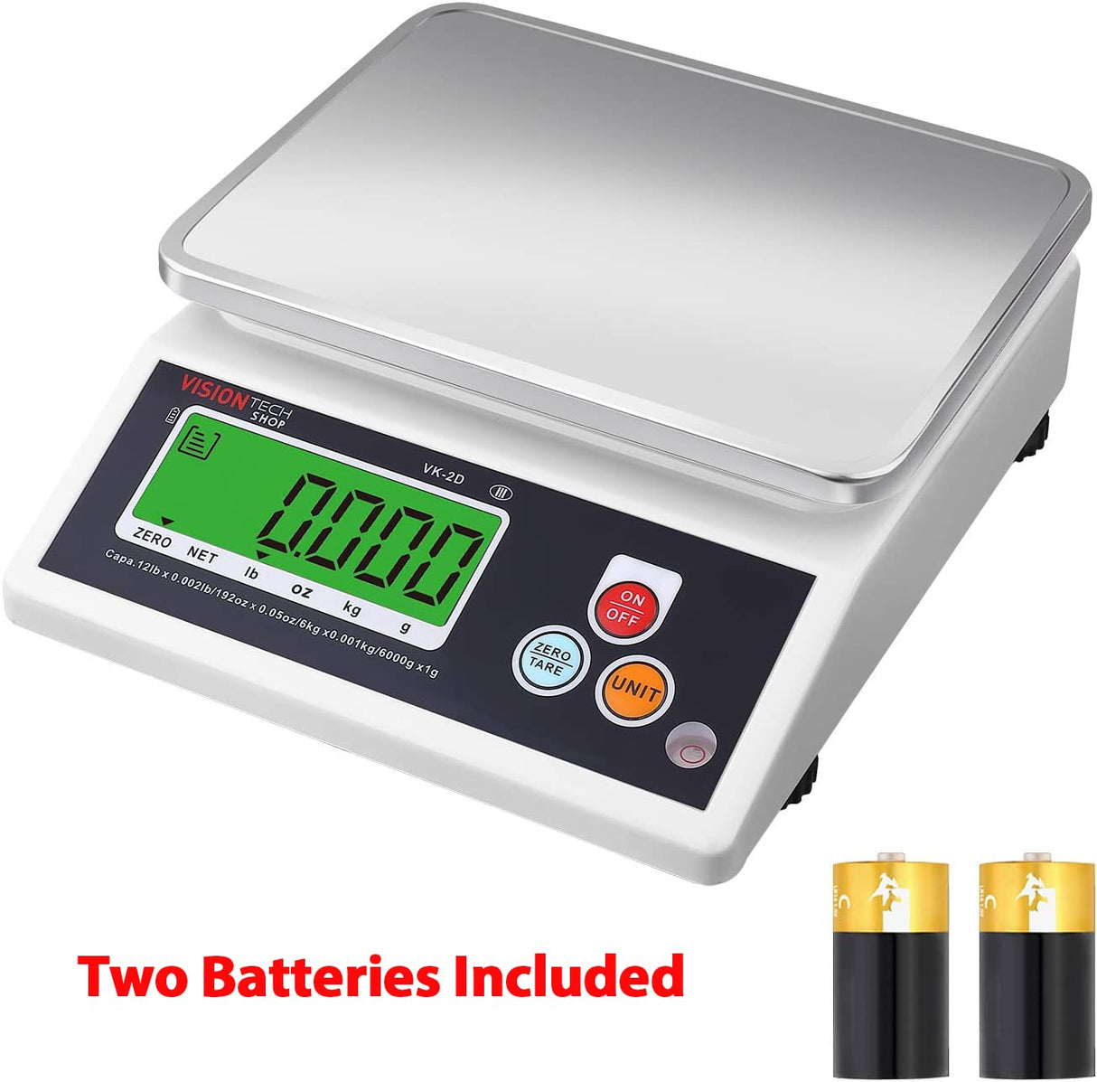 VisionTechShop VK-2D 0.1g Premium Food Kitchen Scale, Lb/Oz/Kg/g Switchable, Stainless Steel Plate Food Scale, Large LCD Display with Backlight, 12lb Max Capacity, 0.001lb Readability VisionTechShop