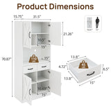 Walmokid 71" Tall Kitchen Pantry Cabinet，Farmhouse Storage Cabinet with Barn Doors and Adjustable Shelves, Heavy Duty White Microwave Cabinet with Drawers for Dining Room, Living Room Walmokid