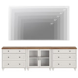 WAMPAT TV Stand for 100 Inch TV, Wood TV Console Table for 75/80/85/90 Inch TV, Entertainment Center with Glass Door & Drawer, Kitchen Sideboard Buffet Cabinet for Dining Room, Off White WAMPAT