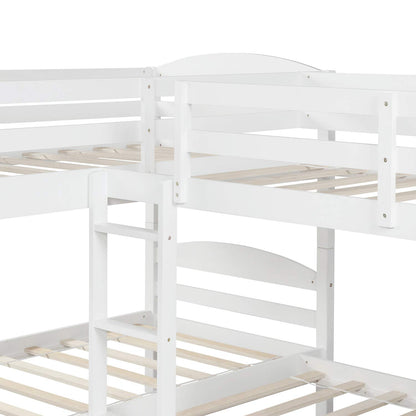 Harper & Bright Designs Quad Bunk Bed with Trundle, L Shaped Bunk Bed for 4 Kids, Wooden Twin Bunk Bed Frame for Kids Teens Adults - White