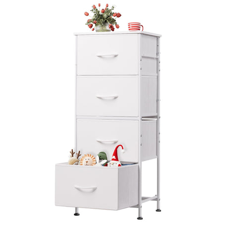 WLIVE Dresser with 4 Drawers, Storage Tower, Organizer Unit, Fabric Dresser for Bedroom, Hallway, Entryway, Closets, Sturdy Steel Frame, Wood Top, Easy Pull Handle, White WLIVE