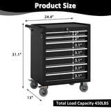 Granper High Capacity 7-Drawer Tool Chest with Wheels, Movable Rolling Tool Chest, Lockable Tool Box with Wheels, Heavy Duty Tool Cabinet for Workshop, Garage, Mechanics and Repair Room (Black) Granper