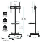GREENSTELL TV Stand with Power Outlet, Mobile TV Cart on Wheels for 23-60 inch LED LCD Flat Curved Panel Screen TVs, up to 88 lbs, Height Adjustable Rolling TV Stand with AV Shelf, Max VESA 400x400mm GREENSTELL