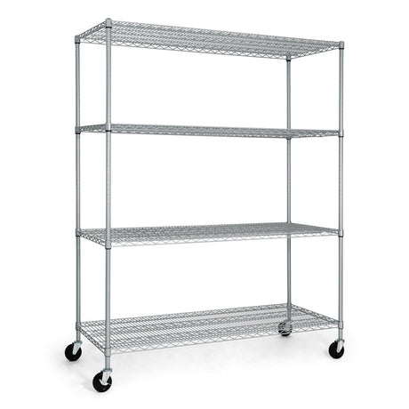Fencer Wire NSF Heavy Duty Commercial Adjustable Silver Grey Wire Shelving w/Wheels & Leveling Feet, Kitchen Storage Metal Shelf, Garage Storage Shelving, Silver Grey 60 x 24 x 76, 4-Tier Fencer Wire