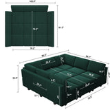 Belffin Modular Sectional Sofa with Ottomans Velvet Reversible Sleeper Sectional Sofa with Chaise Modular Sleeper Sofa Bed with Storage Seat Green Belffin