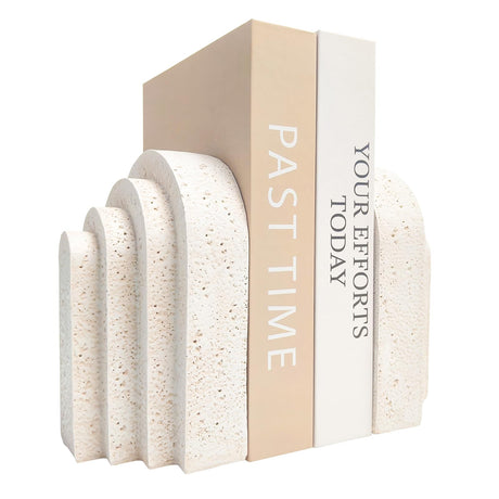 Heavy Duty Book Ends for Shelves, Decorative Book Stopper for Shelves, Resin Decor Bookends for Heavy Books, Modern Home Decor Aesthetic Book Ends Aesthetically Pleasing Layered Arch Design, Set of 2 GUSFREUD