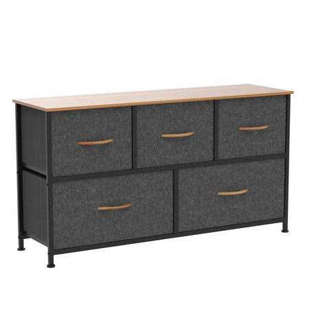 YITAHOME Dresser with 5 Drawers - Fabric Storage Tower, Organizer Unit for Bedroom, Living Room, Closets - Sturdy Steel Frame, Wooden Top (5 Wider Drawers Cool Grey) YITAHOME
