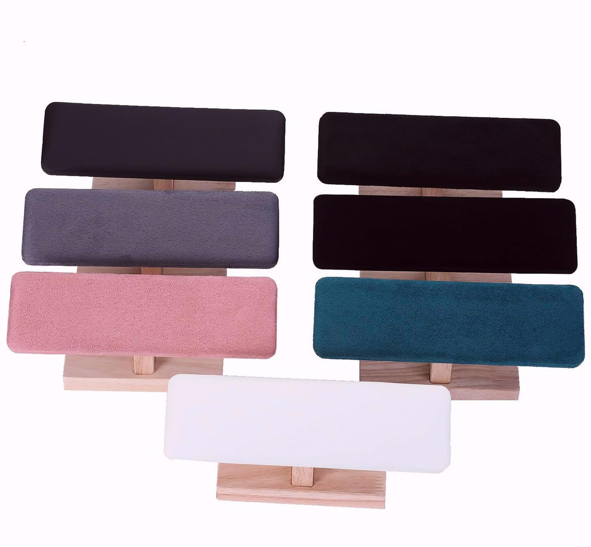 Wooden Watches Display tower Base Watch Necklace Bracelet Organizer Rack Bangle Scrunchie Headband Showcase tower (Dark Grey Suede, Flat single-layer) RQQM