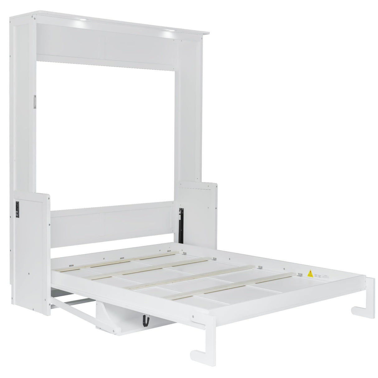 SOFTSEA Queen Size Murphy Bed with Desk, Hideaway Wall Bed with LED Lights and USB Charging Station, Folding Bed Frame for Small Space, Guest Room, Bedroom, Office, White SOFTSEA