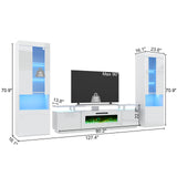 AMERLIFE Entertainment Center with Fireplace and Bookcases, Includes 80" 2-Tier Fireplace TV Stand with 40" Fireplace, 2 x High Gloss Bookshelves with LED Lights & Glass Doors, White AMERLIFE