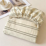 VM VOUGEMARKET Striped Fitted Sheet Queen 1 Piece,Washed Cotton Beige Single Bottom Sheet with 15" Deep Pocket,Comfortable and Breathable Mattress Cover,60" x 80" VM VOUGEMARKET