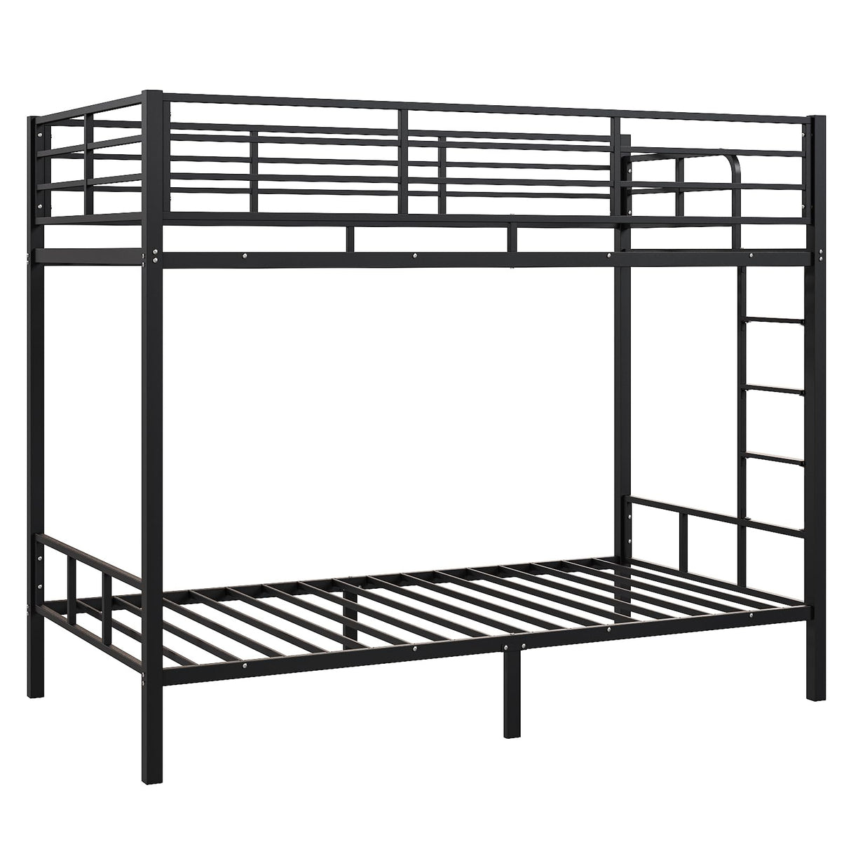 VINGLI Bunk Bed Twin Over Twin with 15 Inches Extra High Guardrail 2 Deckers Bunk Bed with Stairs & Flat Rungs, Heavy Duty Metal Slats, No Box Spring Needed, Black VINGLI
