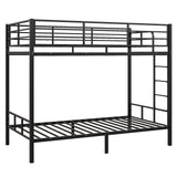 VINGLI Bunk Bed Twin Over Twin with 15 Inches Extra High Guardrail 2 Deckers Bunk Bed with Stairs & Flat Rungs, Heavy Duty Metal Slats, No Box Spring Needed, Black VINGLI